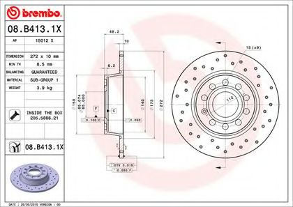 08B4131X BREMBO  перфор. xtraaudi a3, skoda octaviasuperb,vw golfjetta 1.2tsi-3.6 03>