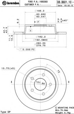 08B60110 BREMBO Диск тормозной 08.b601.10