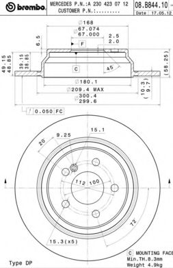 08B84411 BREMBO  с покрытием mb sl (r230) 350 03-12