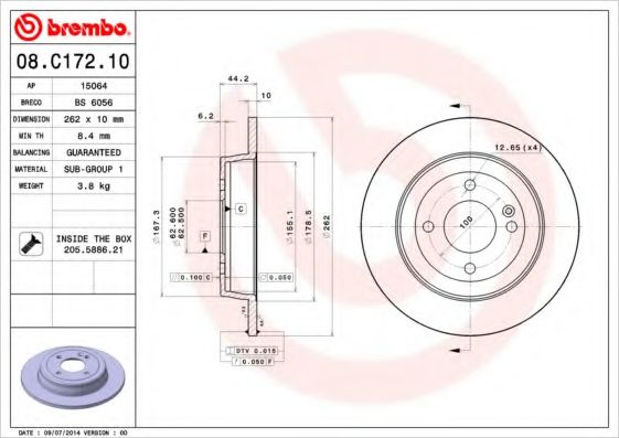 08C17210 BREMBO Диск тормозной 08.c172.10