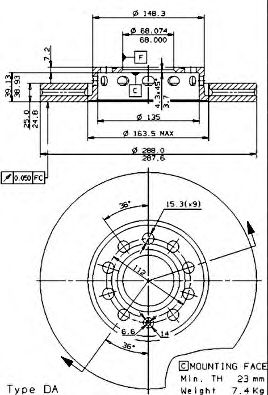 09574521 BREMBO Диск тормозной передний