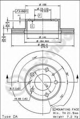 09590414 BREMBO Диск торм. пер.вент.Fiat Ducato Peugeot Boxer Citroen Jumper 94>