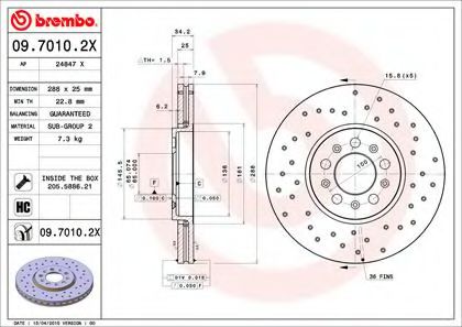 0970102X BREMBO  перфорированный xtra audi a3,vw boragolf 1.8t2.31.9tdi 96>