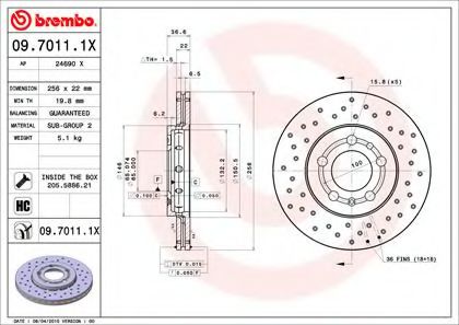 0970111X BREMBO  перфорированный xtra audi a2a3,vw golfbora 1.6 96>