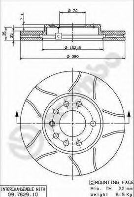 09762975 BREMBO Диск торм.пер.вент.Opel Astra H 3-