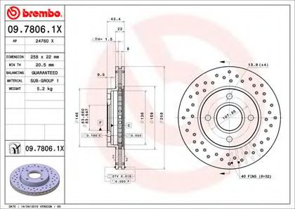 0978061X BREMBO  перфорированный xtra ford focus 1.4i-1.6i 16v 96>