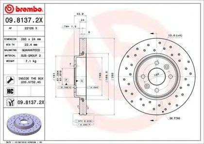 0981372X BREMBO  перфорированный xtra renault cliomeganelaguna 1.6-2.0 96>