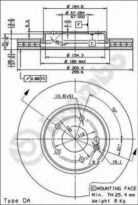 09830411 BREMBO Диск тормозной MERCEDES C29W23W21A28R17R171 передний вент.