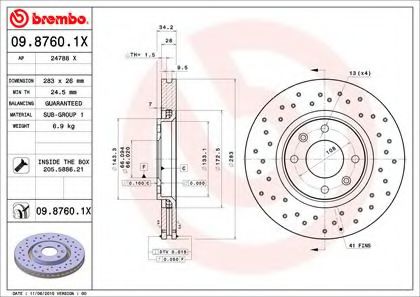 0987601X BREMBO  перфорированный xtracitroen c5, peugeot 307 1.4-2.0hdi 00>