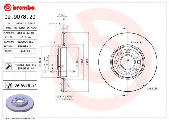 09907821 BREMBO Тормозной диск