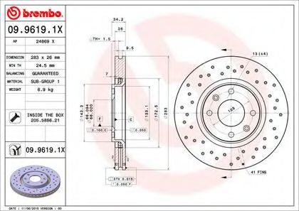 0996191X BREMBO  перфорированный xtracitroen c5, peugeot 307 1.4-2.0hdi 00>