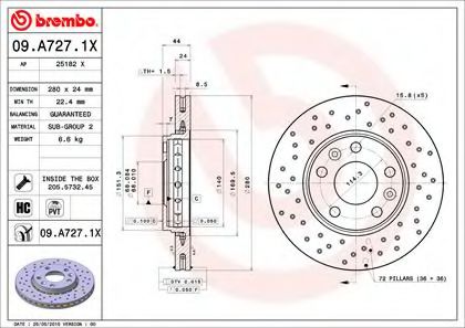 09A7271X BREMBO  перфор. xtra renault lagunamegane 1.4-2.0i1.5-1.9dci 08>