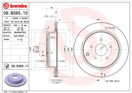 09B26511 BREMBO Диск тормозной 09.b265.11