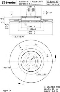 09B26610 BREMBO Диск тормозной вентилируемый