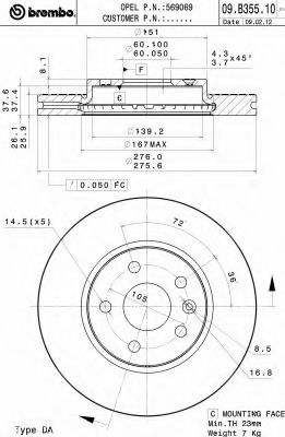 09B35510 BREMBO Диск тормозной