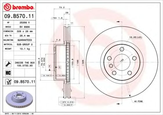 09B57011 BREMBO диск тормозной 09.b570.11