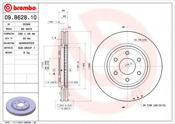 09B62810 BREMBO Диск тормозной 09.b628.10