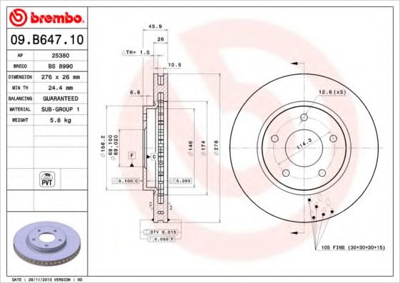 09B64710 BREMBO диск тормозной 09.b647.10