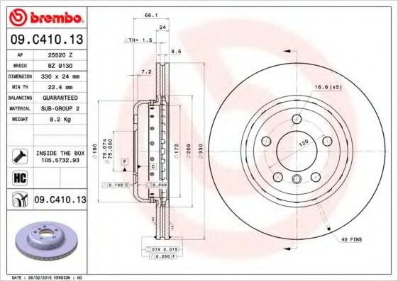 09C41013 BREMBO Диск тормозной 09.c410.13