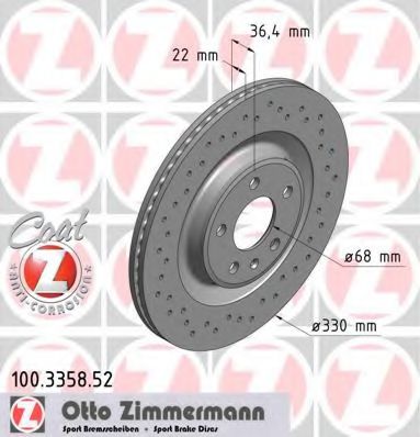 100335852 ZIMMERMANN Диск тормозной зад. a4(8k2,b8)1.8tfsi01.2008- a8(4h_)4.2tdiquattro11.2009-