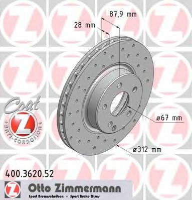 400362052 ZIMMERMANN диск торм.пер. mb e (w211) 02>