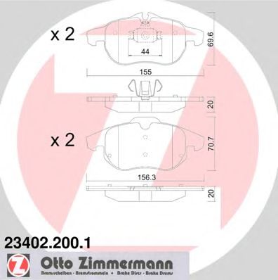 234022001 ZIMMERMANN КОЛОДКИ ТОРМ OPL VECTRA C 1,8-2,2DTI SIGNUM 1,8-3,2DTI SAAB 9-3 2,0T ПЕР 0306>