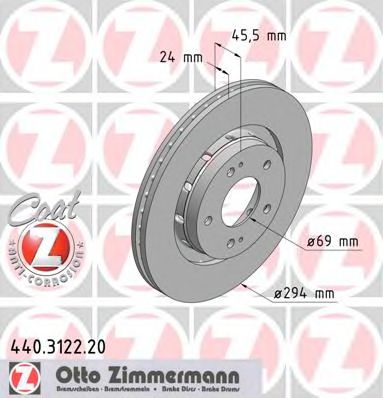 440312220 ZIMMERMANN диск торм.пер. mitsubishi outlander xl 03>, citroen c-crosse