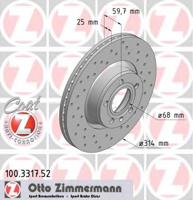 100331752 ZIMMERMANN Диск тормозной SPORT передний Audi A6 4F2 06.05-