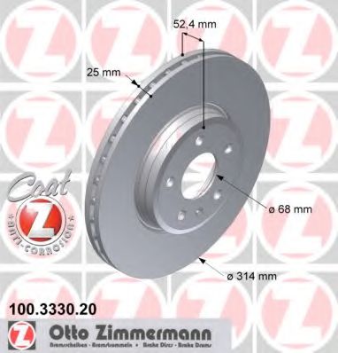 100333020 ZIMMERMANN Диск тормозной AUDI A4/A5 07- перед.вент.Coat Z