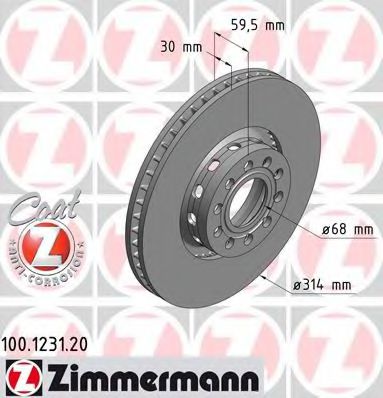 100123120 ZIMMERMANN ДИСК ТОРМ AUDI 100 C4S4A6 4.2QUATTROA8 91- ПЕР ВЕНТ 314X30