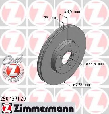 250137120 ZIMMERMANN Диск тор. пер. ford focus iii, c-max ii 11 заказ не менее 2 единиц