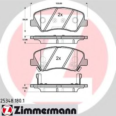 253481801 ZIMMERMANN колодки тормозные пер. hyundai, kia accent iv (rb) 1.4 11.2010 -