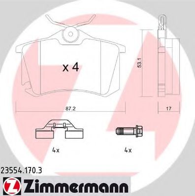 235541703 ZIMMERMANN колодки тормозные зад. renault c3 ii 1.6 hdi 110 11.2009 -