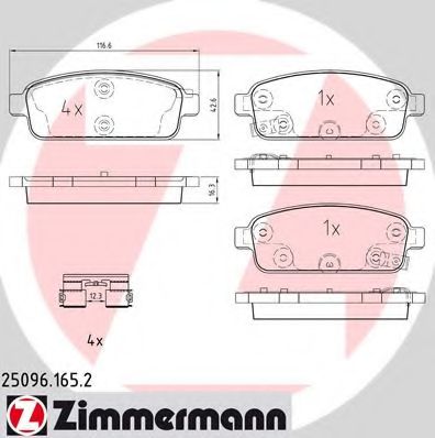 250961652 ZIMMERMANN тормозные колодки chevrolet cruze 1.6 2009-