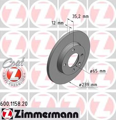 600115820 ZIMMERMANN диск торм vw golf iiiii passatii 83- пер не вент 239x12 coat z