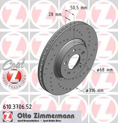 610370652 ZIMMERMANN Диск тормозной SPORT перед. VOLVO XC 90 (5 отв.)