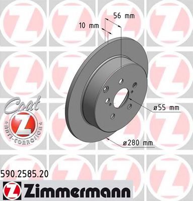 590258520 ZIMMERMANN диск торм toy avensis 03- зад не вент 280x9