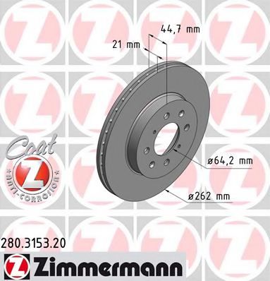 280315320 ZIMMERMANN ДИСК ТОРМ HON CIVIC V ROVER 25 F26221 9105>