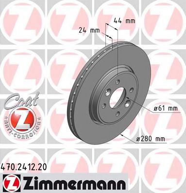 470241220 ZIMMERMANN диск торм ren laguna imegane iscenic пер вент 280x24