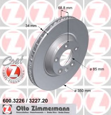 600322720 ZIMMERMANN Диск тормозной передний правый Cayenne 3.2 [R18] 02-/VW Touareg 02- Zimmermann