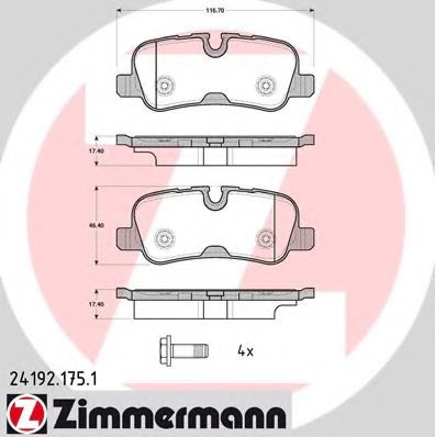 241921751 ZIMMERMANN Колодки тормозные дисковые Land Rover DISCOVERY III (TAA), DISCOVERY IV (LA), RANGE ROVER III (LM),