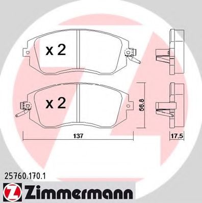 257601701 ZIMMERMANN Колодки тормозные дисковые BRZ 2.0 06.2012 - FORESTER (SH) 2.0 AWD 01.2008 - FORESTER (SH) 2.0 AW