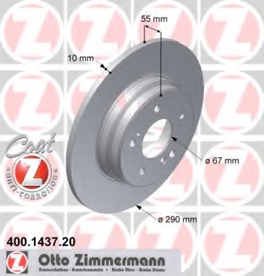 400143720 ZIMMERMANN ДИСК ТОРМ MER W210 280-430, CLK320 ЗАД 290X10 9503>