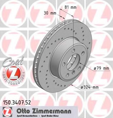 150340752 ZIMMERMANN Диск тормозной SPORT перед. BMW 7 E65, E66 08/01-