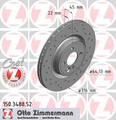 150348852 ZIMMERMANN диск тормозной пер. mini(r50,r53)johncooperworks03.2006-09.2006