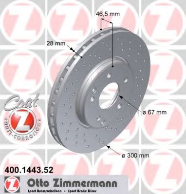 400144352 ZIMMERMANN ДИСК ТОРМ MER W 210 280-320, W203, CLK320 F