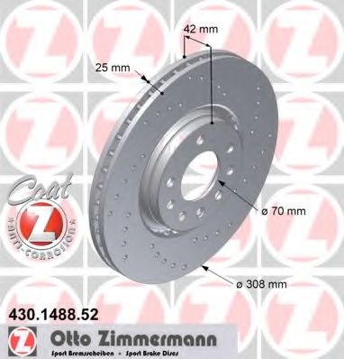 430148852 ZIMMERMANN ДИСК ТОРМ BS OPEL ASTRA GHZAFIRAMERIVA SPORT Coat Z