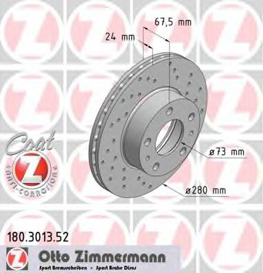 180301352 ZIMMERMANN Диск тормозной перед. CITROEN Jumper 230 /PEUGEOT Boxer / FIAT Ducato 244 (5 отв SPORT