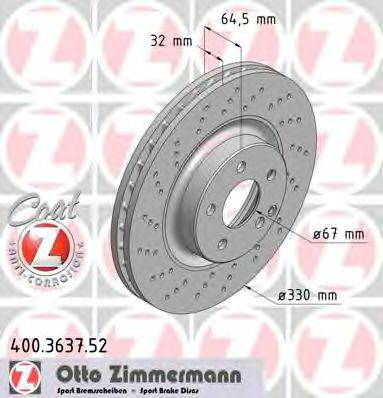 400363752 ZIMMERMANN Диск тормозной MB W204 08- перед.вент.Sport Coat Z