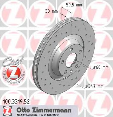 100331952 ZIMMERMANN Диск тормозной вентилируемый, перфорированный